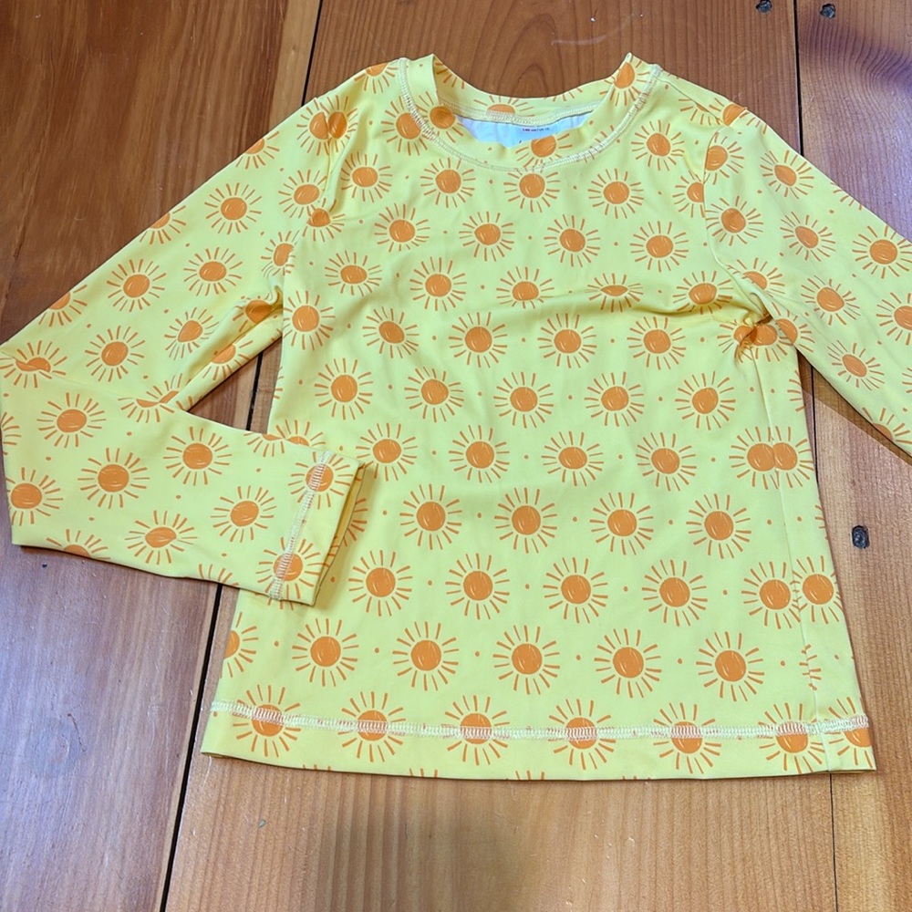 HANNA ANDERSSON 140 Yellow/Orange Printed Rash Guard Sunshine Day Sun Shirt UPF